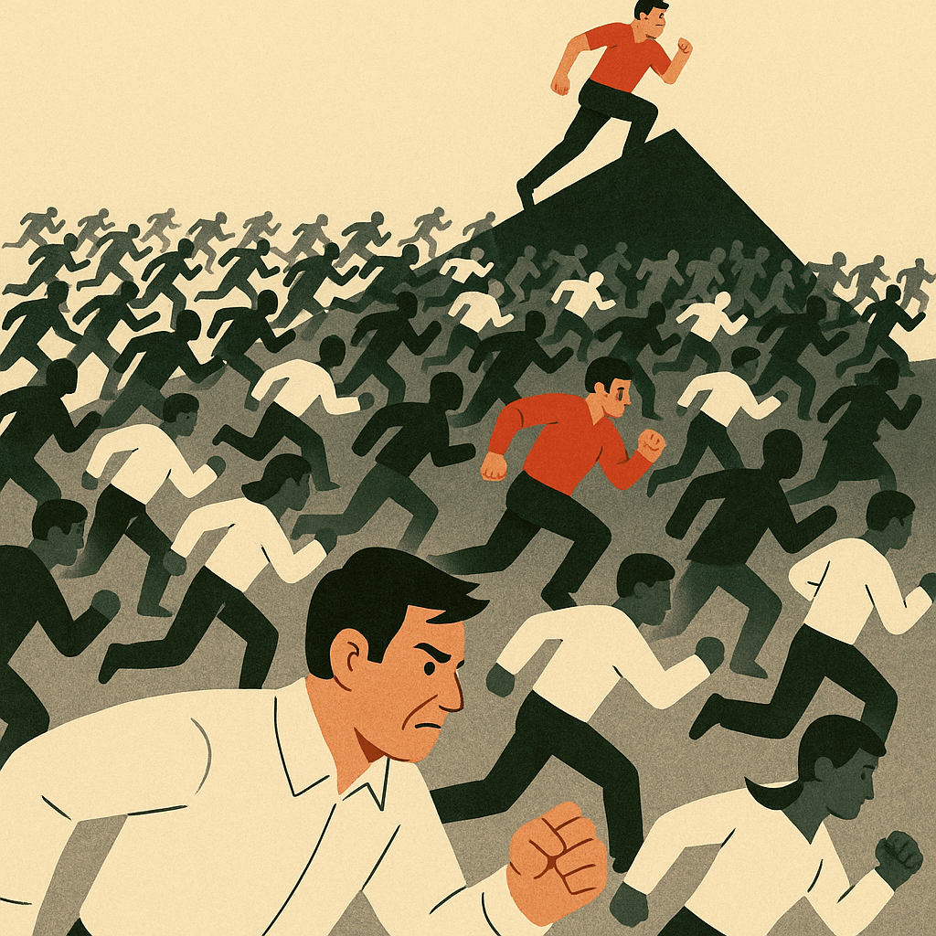 수많은 사람들이 하나의 목표를 향해 무한 경쟁에 적극적으로 참여합니다. 많은 사람들이 모두 한 방향을 향해 달려나갑니다.